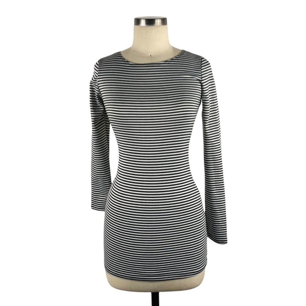 SAGE THE LABEL Black White Striped Cutout Long‎ Sleeve Short Top Size Small S